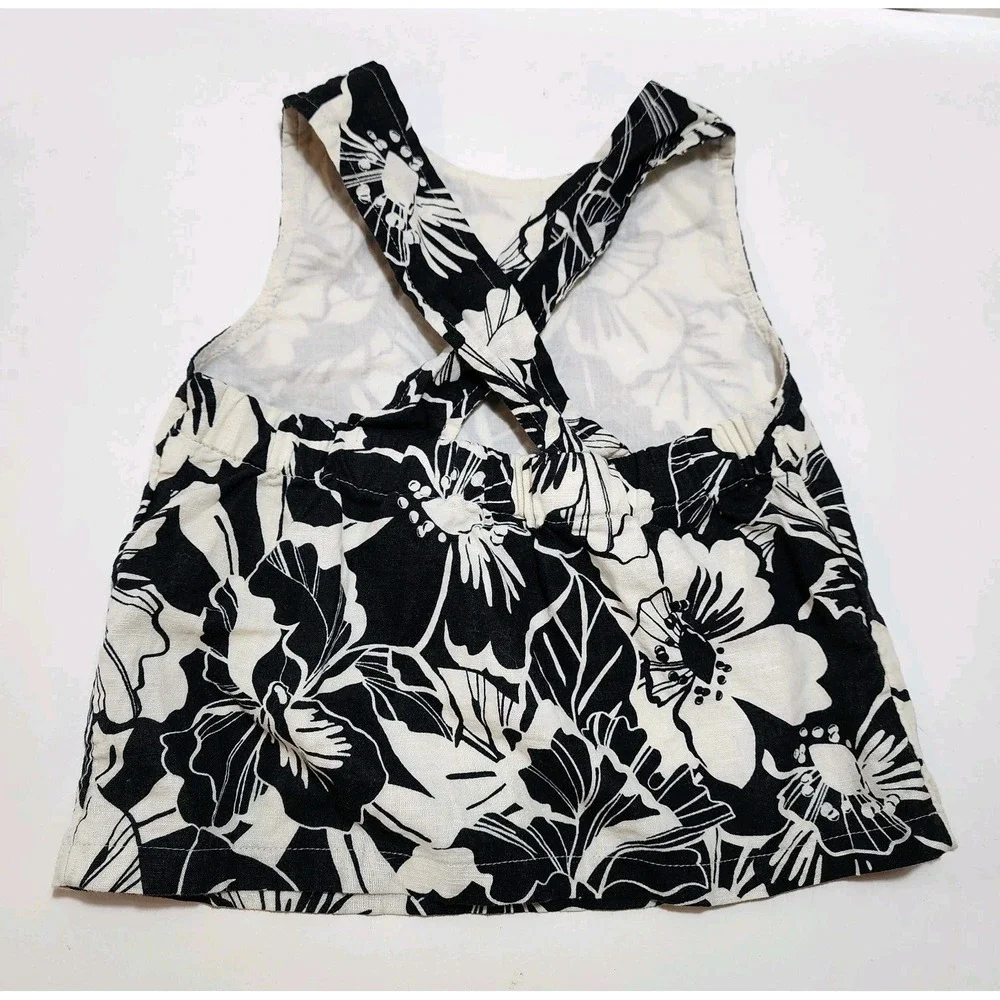 Gap Kids Linen Blend Tank & Shorts Set Youth Size 5 Black White Floral Summer